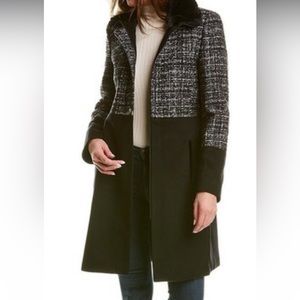 Via Spiga Tweed Faux-Fur-Collar Coat